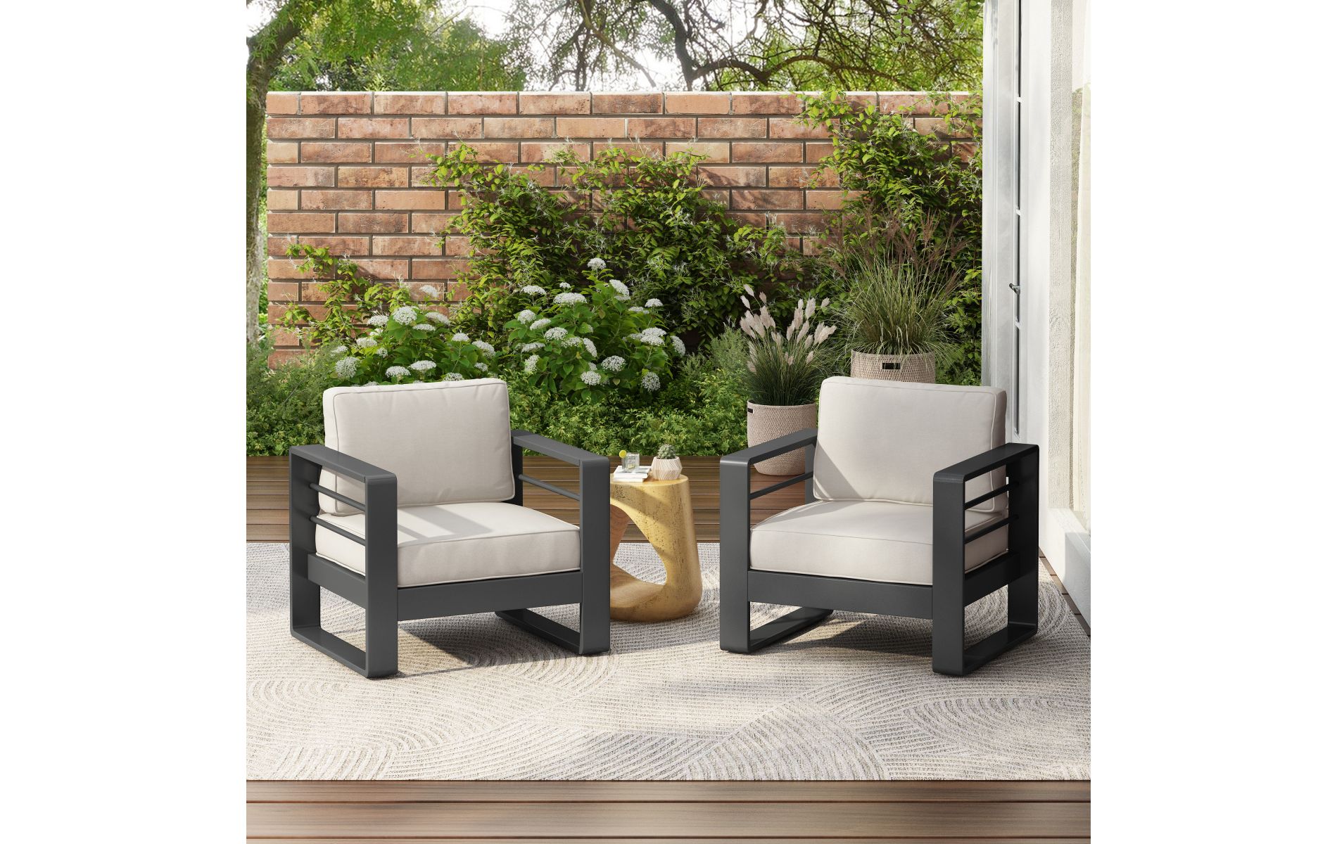 Set of 2 Aluminum Outdoor Club Chair with Cushion, Modern 32" Patio Lounge Chair with Rust Resistant Frame for Garden-3irtyhousy