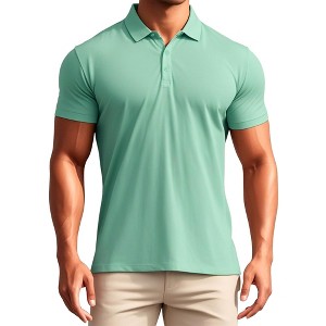 INSPIRE CHIC Men's Short Sleeve Lightweight Regular Fit Casual Business Work Solid Polo Shirts - 1 of 4