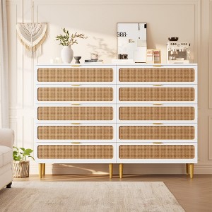 Cocuehta Rattan 5 Drawer Dressers for Bedroom, Large Chest of Drawers for Closet with Wide Top, Tall Dresser with Deep Drawers, Long Wooden Dresser - 1 of 4