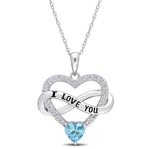 EVERLY JEWELRY | Sterling Silver 2 1/2 CT TGW Light Blue and White Cubic Zirconia Infinity Heart Pendant with Chain, 18 inc - 1 of 4