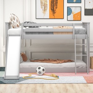 Okak Twin over Twin Solid Wood Bunk Bed with Convertible Slide Loft Bunk Bed with Ladder & Safety Guardrail for Kids Teens, Easy Assemble, Gray - 1 of 4