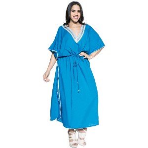 HAPPY BAY Women's House Daily Routine Evening Wear Vacation Holiday Casual Dailywear Loungewear Loose Caftan Maxi Robe Flowy Home Wear 3X-4X Blue - 1 of 3
