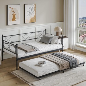 Twin Daybed with Trundle, Day Bed with Trundle Bed Twin, Twin Size Mattress Foundation - 1 of 4