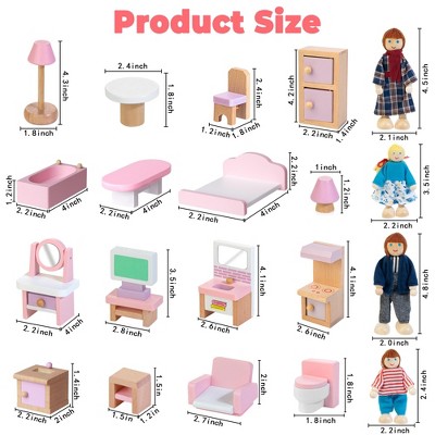 Etokfoks Wooden Dollhouse Furniture Set 26 pcs with 4 Family Dolls for Living Room Bathroom Kitchen Bedroom Pretend Play Ages 3+ — фото 6
