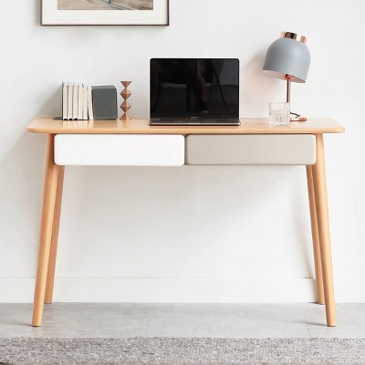 100% Solid Wood Desk, Natural Wood Computer Desk, Desk Dressing Table with Drawer, W 31.5 x D 19.69 x H 29.92 Inch Writing Desk-Cuddlewood