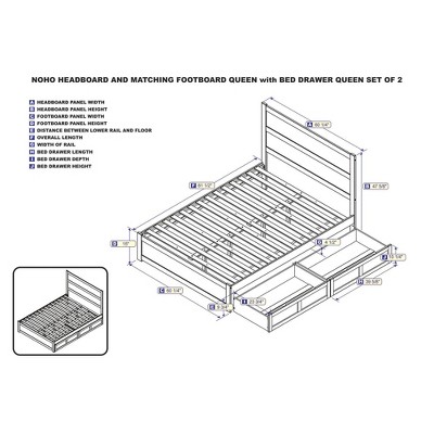 Gray Queen Wood Platform Bed with Storage Drawers