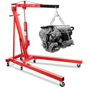 2-Ton Shop Crane with Lever, Hydraulic Folding Engine Hoist w/6 Steel Casters - Lift Car Transmissions, Boat Motors, Farm Equipment (Net Wt. 168 Lbs) - 1 of 4