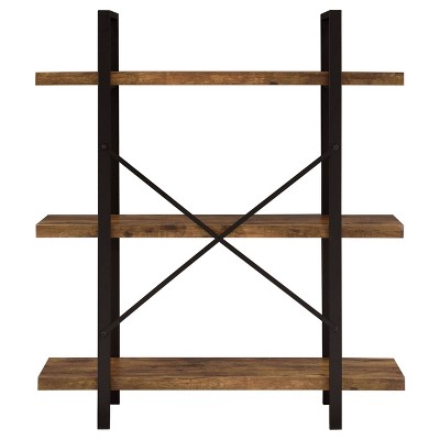 Transitional Black and Brown Wood 3-Shelf Bookcase