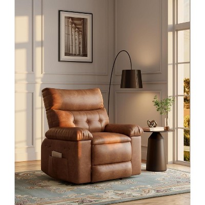 27" Oversized Vintage PU Leather Recliner Chair with Cup Holders and Side Pockets, Comfortable Lounge Chair for Living Room and Bedroom