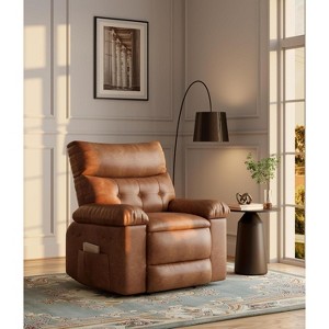 27" Oversized Vintage PU Leather Recliner Chair with Cup Holders and Side Pockets, Comfortable Lounge Chair for Living Room and Bedroom - 1 of 4