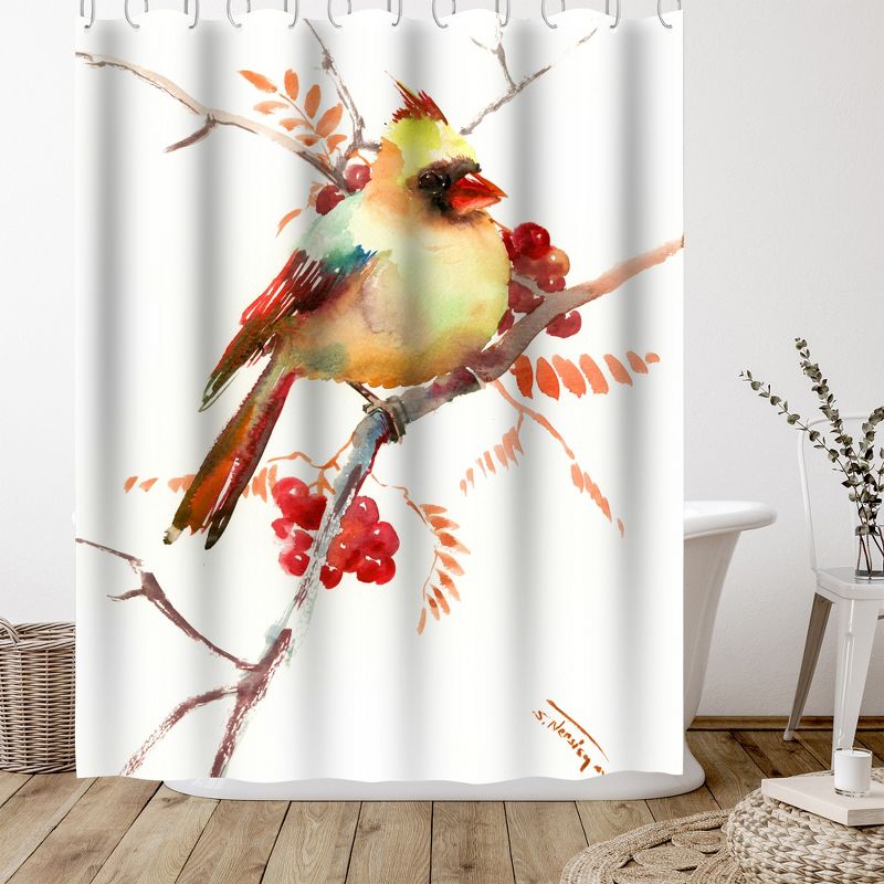 Americanflat 71" x 74" Shower Curtain, Cardinal Bird And Berries by Suren Nersisyan, 5 of 9