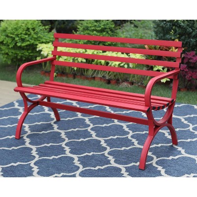 red outdoor bench