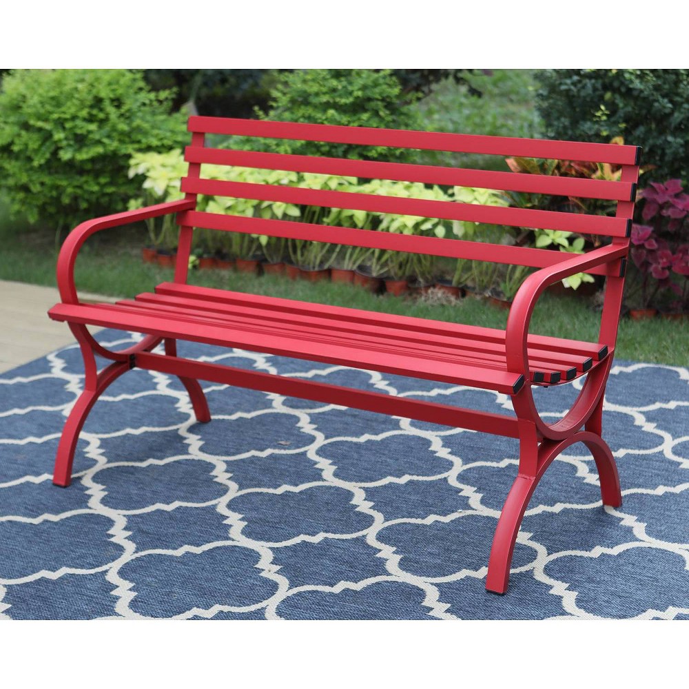 Outdoor Steel Loveseat Bench - Red - Captiva Designs