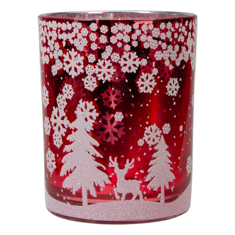 Northlight 5" Red and Shiny Silver Deer in Winter Woods Flameless Candle Holder, 1 of 6