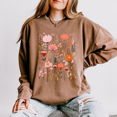 Simply Sage Market Women's Lightweight Garment Dyed Graphic Sweatshirt Pink Floral