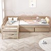 Whisen L-Shaped Twin Size Platform Bed with 3 Storage Drawers, Solid Pine & MDF Construction, Slatted Suppor - Natural - 3 of 4