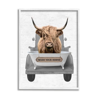 Stupell Industries Wash Your Horns Cattle Framed Giclee Art