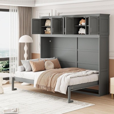 Streamdale Queen Size Murphy Bed Wall Bed with Top Cabinets,Gray