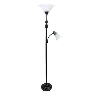 Torchiere Floor Lamp with Reading Light and Marble Glass Shades Restoration Bronze - Lalia Home