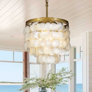 ALOADECOR 3-Light W13" Capiz Shell Chandelier Small Coastal Pendant Light - 1 of 4