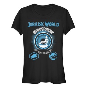 Juniors Womens Jurassic World Gyrosphere Roll With Triceratops T-Shirt - 1 of 3