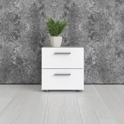 White Modern 2-Drawer Nightstand with Silver Handles