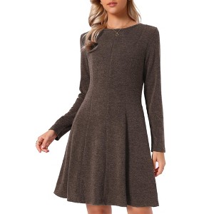 dark brown casual dress Normal Rib Long Sleeve Dress in Dark Brown