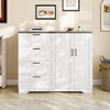 43.3'' H Multifunctional Wooden Dresser, 2 Door Wardrobe Armoire Closet with 4 Drawers and Hanging Rod, Low Storage Cabinet for Hanging Cloth - 2 of 4