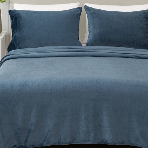 Great Bay Home Solid Velvet Plush Warm and Cozy Fleece Sheet Set (Twin,  Denim Blue)