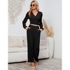 2 Piece Outfits for Women Long Sleeve Sexy V Neck Wrap Tie Knot Crop Tops Wide Leg Pants Sets - 4 of 4