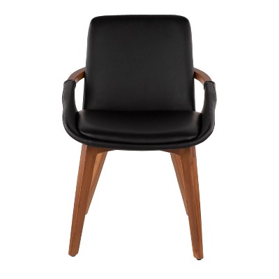 Cosmo High-Back Black Faux Leather and Walnut Wood Side Chair