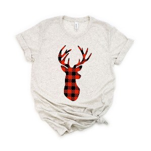Simply Sage Market Women's Buffalo Plaid Reindeer  Short Sleeve Graphic Tee - 1 of 2