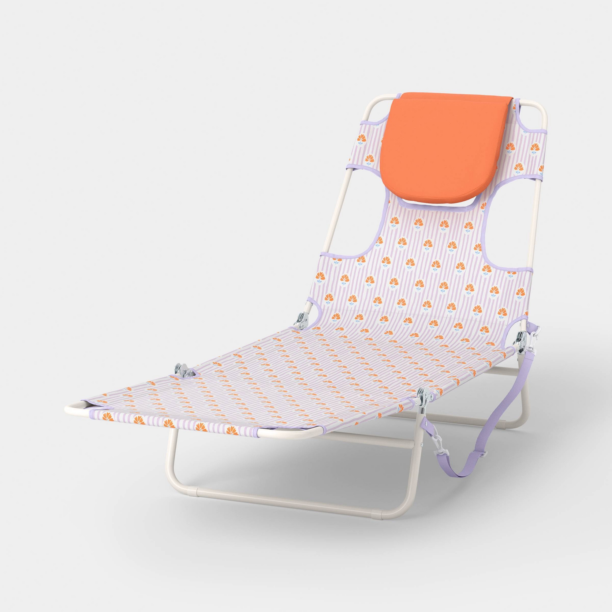 Folding Beach Tanning Chair Orange Floral - Room Essentials™