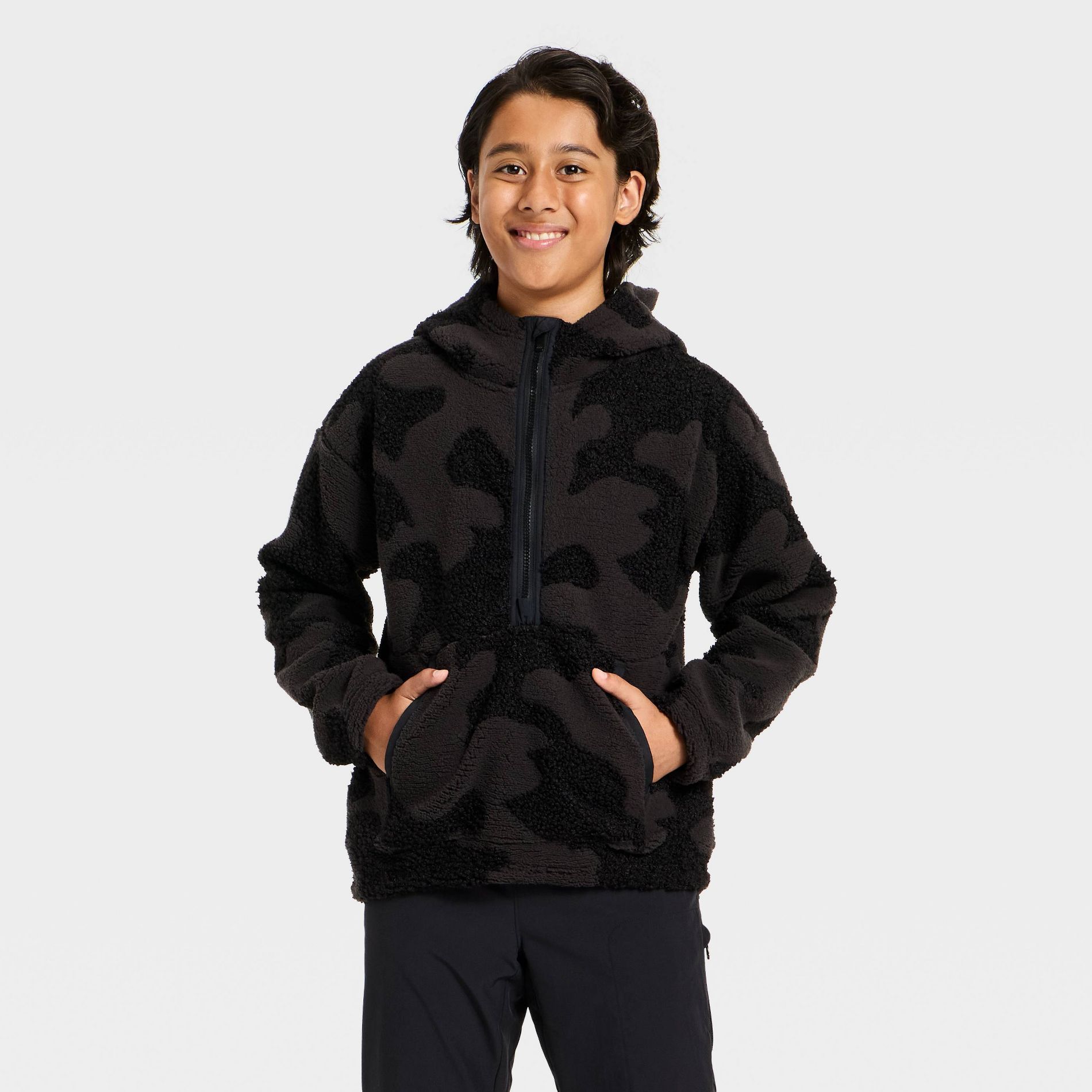 Boys' High-Pile Fleece 1/2 Zip Hoodie - All In Motion™