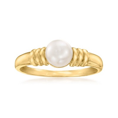 Ross-Simons 6-7mm Cultured Button Pearl Ribbed Ring in 10kt Yellow Gold