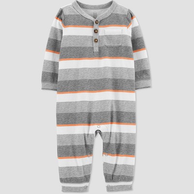 Image of Baby Boys' Striped Jumpsuit - Just One You® made by carter's Orange/Gray 9M