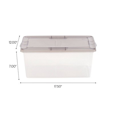 Clear Stackable Plastic Storage Bins with Gray Lids, Set of 8