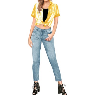 LA LEELA Women's Summer Casual Beach Short Sleeve TShirts Button Down Dress Tops Tee Shirts Hawaiian Blouses for Women