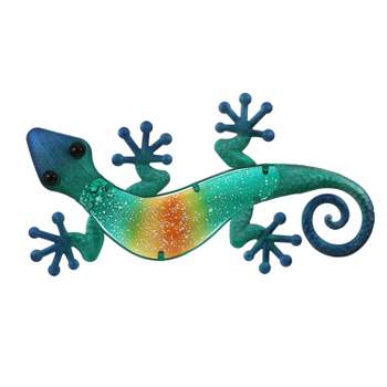 LuxenHome Blue Gecko Lizard Metal and Glass Outdoor Wall Decor