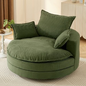Whisen Corduroy Swivel Round Sofa Chair with Dual-layer Cushion Design and 3 Removable Pillows - 1 of 4
