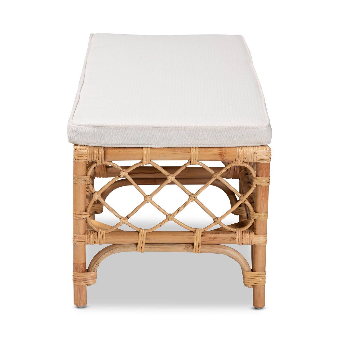 Orchard Fabric Upholstered and Rattan Bench White/Natural - bali & pari - thumbnail 3