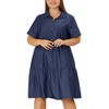 Agnes Orinda Women's Plus Size Babydoll Half Placket Elastic Back Button Chambray Shirt Dresses - image 2 of 4