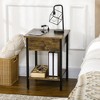 HOMCOM 2-Tier End Table with Wireless Charging Station and 2 USB Ports, Small Side Table with Drawer, Rustic Brown - image 2 of 4