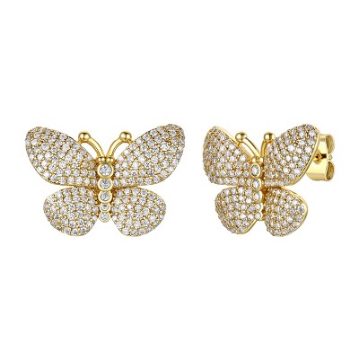 Guili 14K Gold Plated with Cubic Zirconia French Pave Butterfly Stud Earrings Offering a Charming and Elegant Design for All Jewelry Lovers
