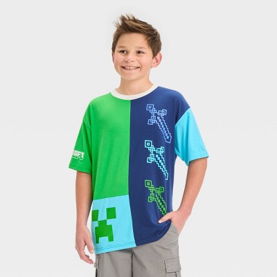 Boys' Minecraft Colorblock Drop Shoulder Short Sleeve Graphic T-Shirt