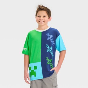 Boys' Minecraft Colorblock Drop Shoulder Short Sleeve Graphic T-Shirt - 1 of 3