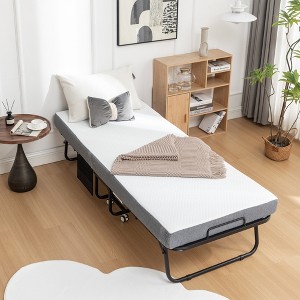 Twin Size Folding Bed with with Memory Foam Mattress and Metal Frame - 1 of 4