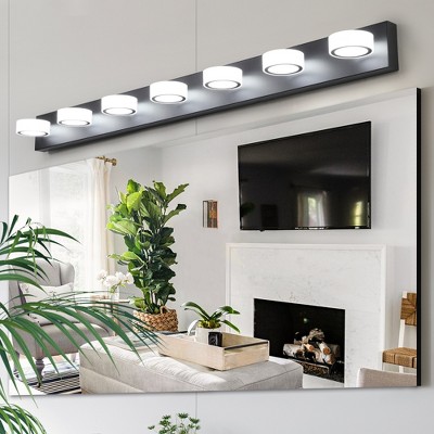GreenEver 52' Modern 7-Light LED Vanity Light - Black Iron Finish, Acrylic Shades, Dimmable Bathroom Wall Sconce, Energy-Efficient Decor