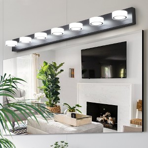 GreenEver 52' Modern 7-Light LED Vanity Light - Black Iron Finish, Acrylic Shades, Dimmable Bathroom Wall Sconce, Energy-Efficient Decor - 1 of 4