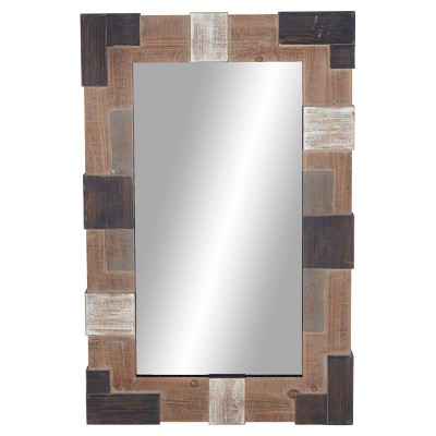 Farmhouse Wood Rectangle Decorative Wall Mirror Brown - Olivia & May